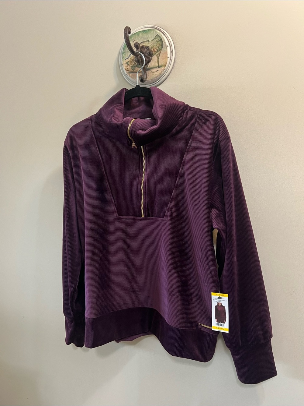 Galton Women’s Velour Plush Half-Zip Pullover Top in Deep Plum NWT Size M